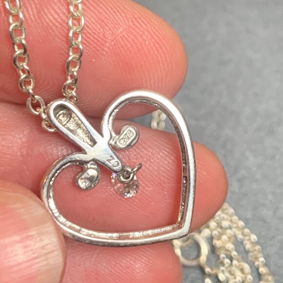 VTG Solid Sterling Silver 925 Cubic Zirconia Heart Pendant Necklace Size 18'' - Picture 2 of 11